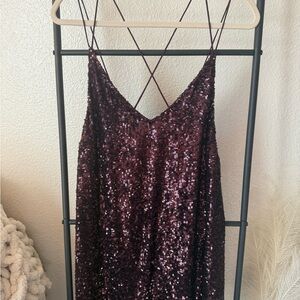 Burgundy sequin mini dress